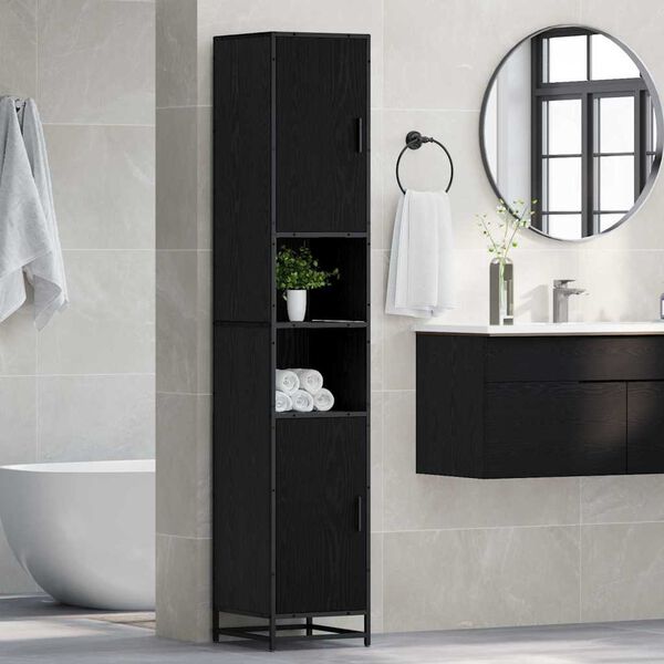 vidaXL Set di mobili per il bagno Rovere Nero 35 x 37,5 x 188,5 cm