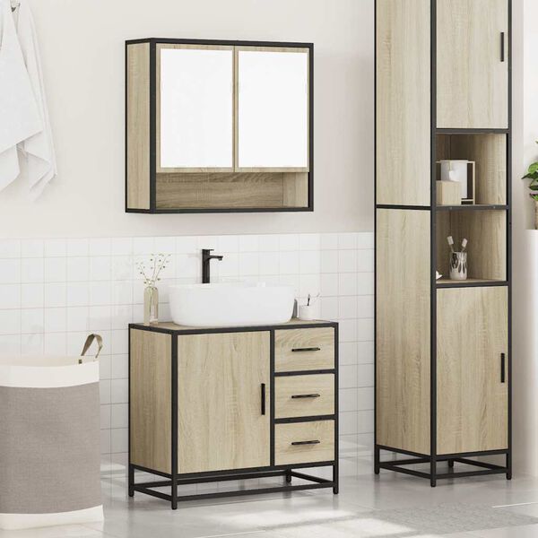 vidaXL Set Mobili da Bagno 2 pz Rovere Sonoma in Legno Multistrato