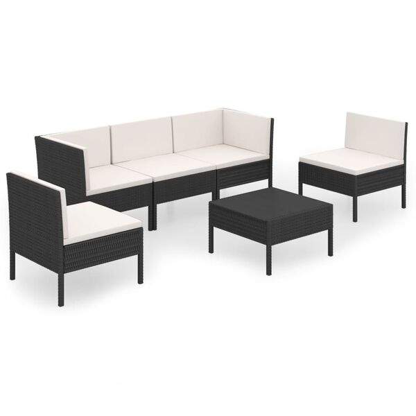 vidaXL Set Divani da Giardino 6 pz con Cuscini in Polyrattan Nero