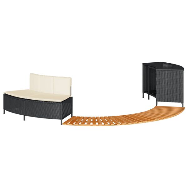 vidaXL Bordo per Spa Nero in Polyrattan e Legno Massello di Acacia