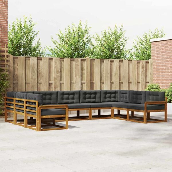 vidaXL Set di divani da esterno con cuscino 9 pcs Naturale e Antracite