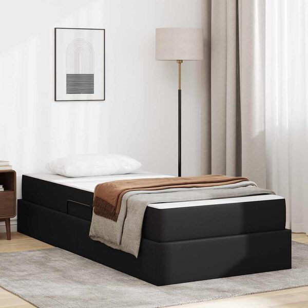 vidaXL Letto con contenitore e materasso 2 pcs Nero Pelle