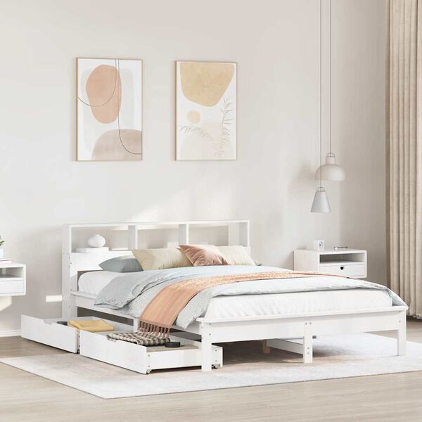 vidaXL Letto Libreria senza Materasso Bianco 150x200 cm Legno di Pino