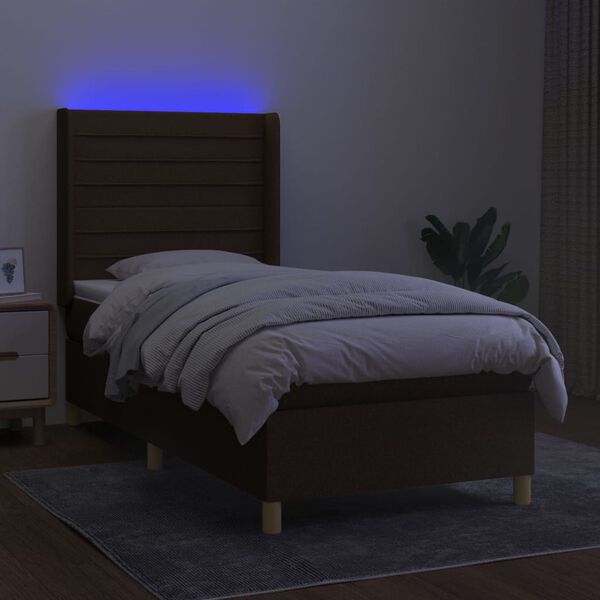vidaXL Letto a Molle Materasso e LED Marrone Scuro 100x200 cm Tessuto