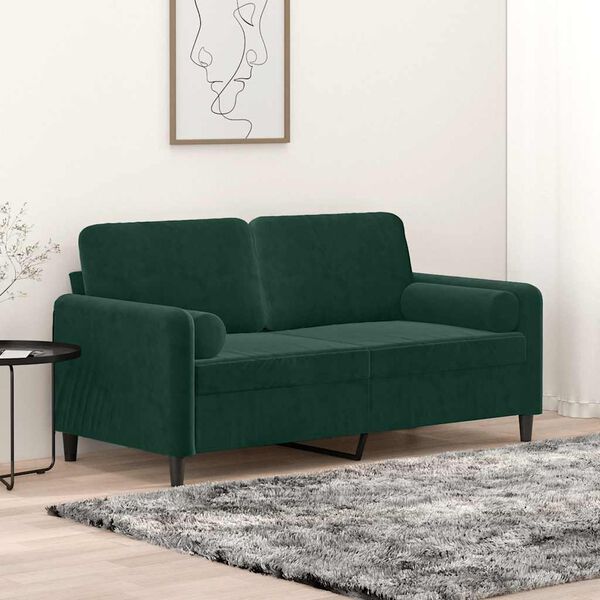 vidaXL Divano a 2 Posti con Cuscini Verde Scuro 140 cm in Velluto