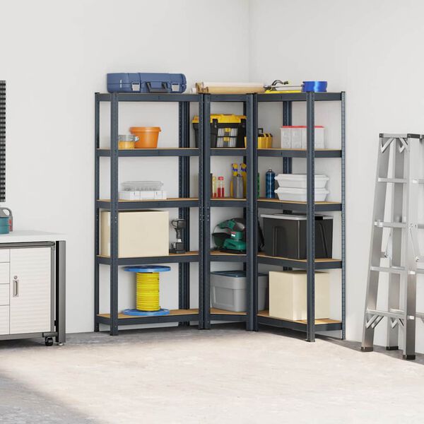 vidaXL Scaffali 5 Ripiani 3 pz Antracite Acciaio e Legno Multistrato