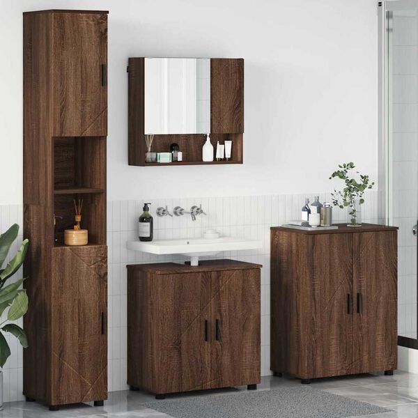 vidaXL Set di mobili per il bagno con porta 4 pcs Rovere Marrone