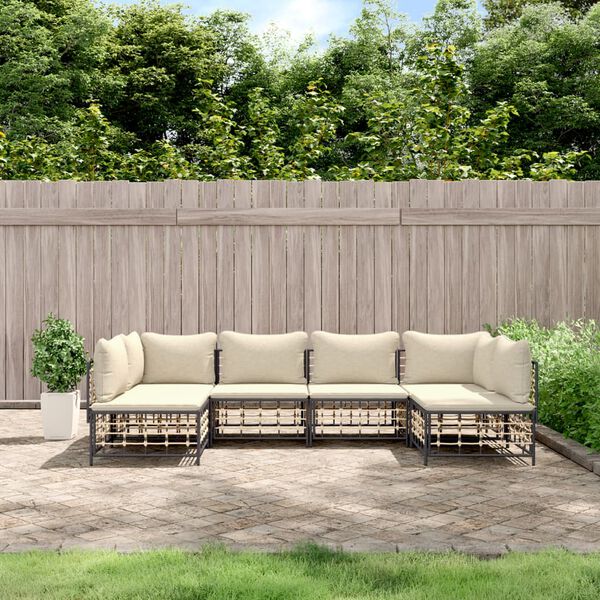 vidaXL Set Divani da Giardino 6 pz con Cuscini Antracite in Polyrattan