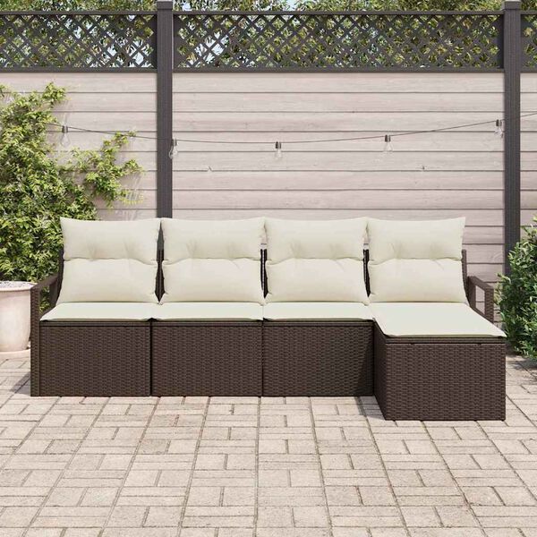 vidaXL Set di divani con cuscino 5 pcs Marrone e Crema polyrattan