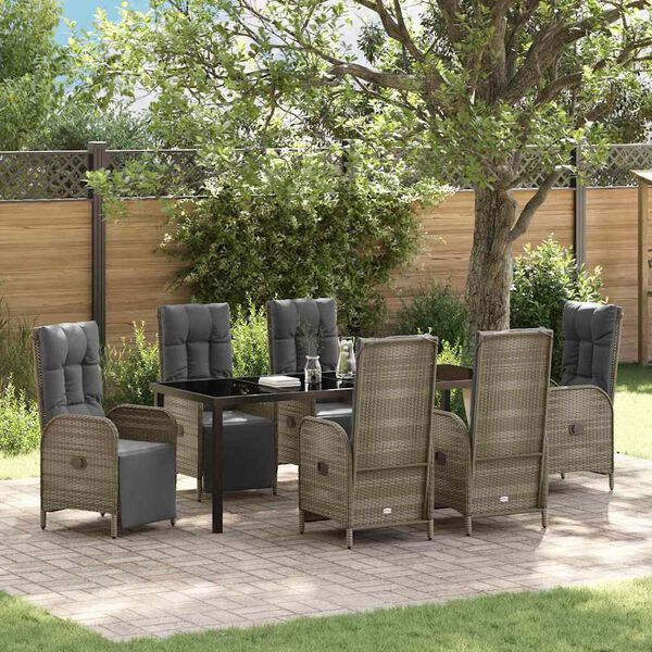 vidaXL Set da Pranzo per Giardino con cuscino 7 pcs Grigio polyrattan