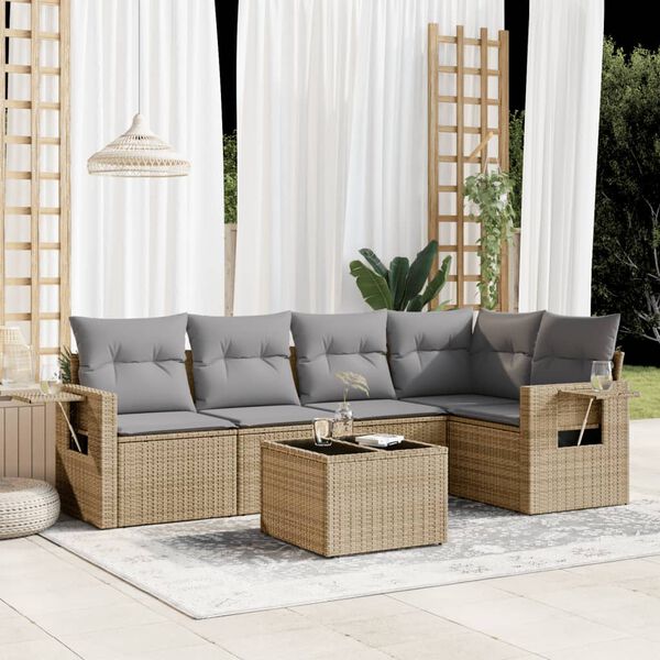vidaXL Set Divano da Giardino 6 pz con Cuscini Beige in Polyrattan