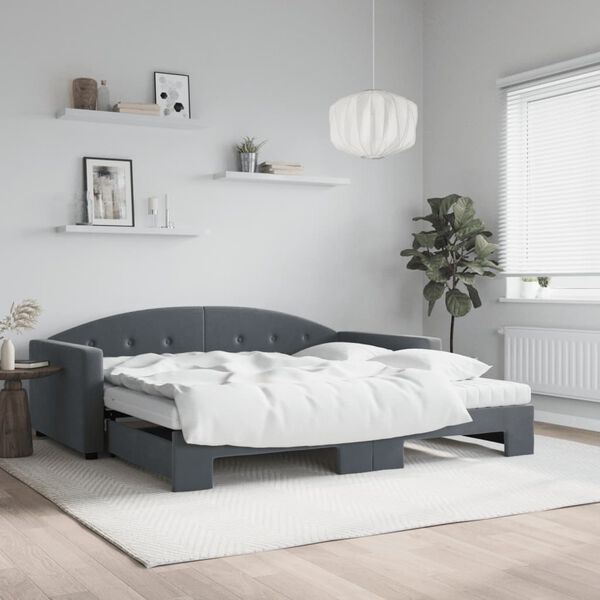 vidaXL Divano Letto Estraibile Materassi Grigio Scuro 100x200 Velluto
