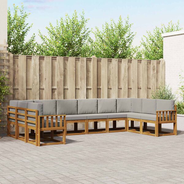vidaXL Set di divani da esterno 10 pcs Grigio Naturale e Chiaro