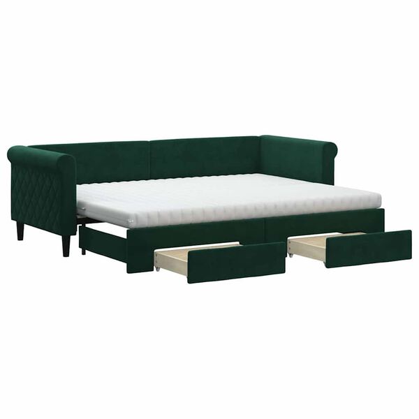 vidaXL Divano Letto Estraibile Cassetti Verde Scuro 80x200cm Velluto
