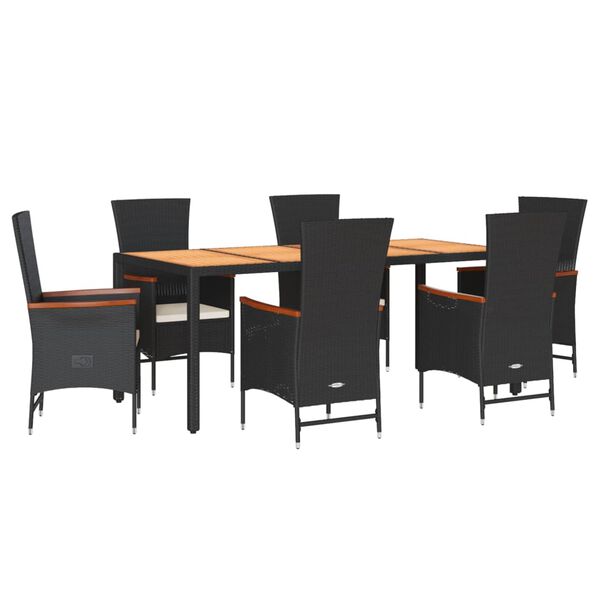 vidaXL Set da Pranzo da Giardino 7 pz Nero con Cuscini in Polyrattan