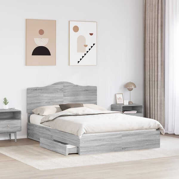 vidaXL Letto con Contenitore con testiera Grigio Sonoma 150 x 200 cm