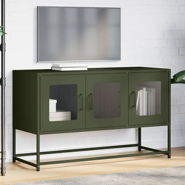 vidaXL Mobile TV Verde Oliva 100,5x39x60,5cm Acciaio Laminato a Freddo