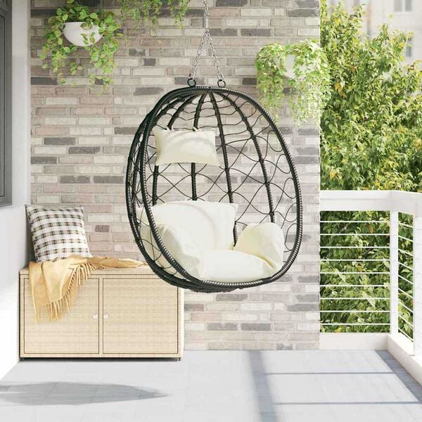 vidaXL Sedia uovo sospesa Bianco crema 91.5 x 60 x 110 cm polyrattan