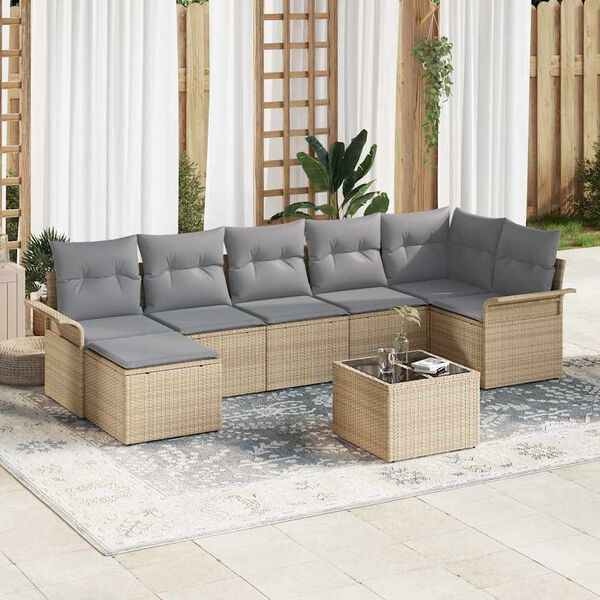 vidaXL Set Divano da Giardino con cuscino 8 pcs Beige Poly Rattan