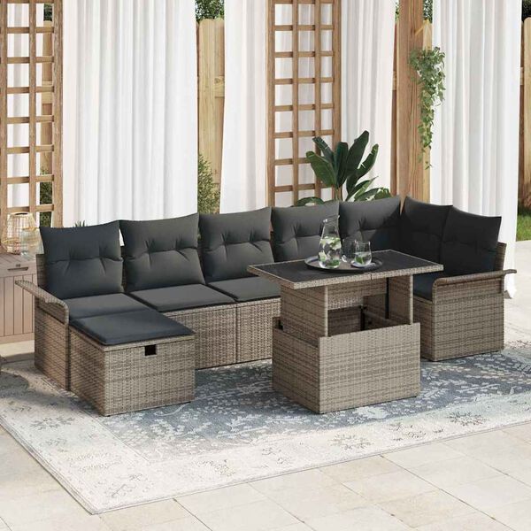 vidaXL Set Divano da Giardino con cuscino 8 pcs Grigio Poly Rattan
