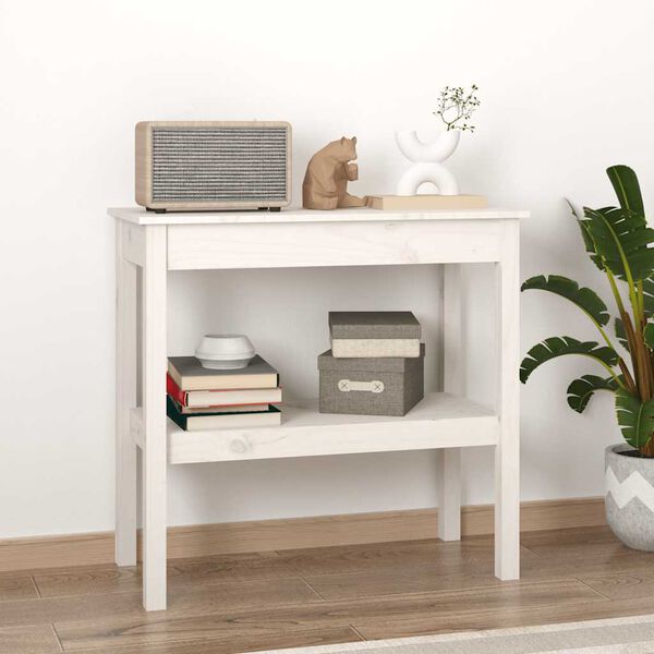 vidaXL Tavolo Consolle Bianco 80x40x75 cm in Legno Massello di Pino