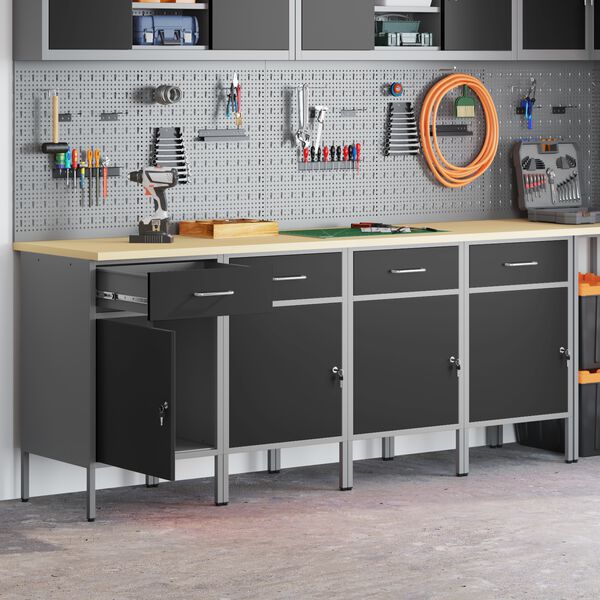 vidaXL Mobile da lavoro 4 pcs Nero e Grigio 200 x 55 x 85 cm