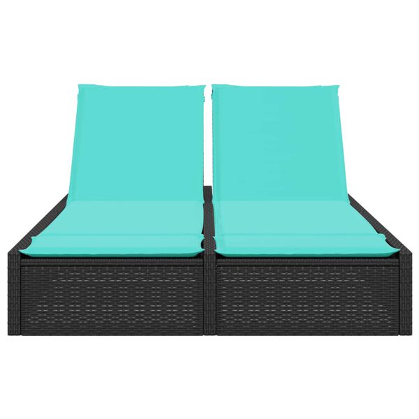 vidaXL Lettino prendisole doppio con cuscini nero in polyrattan