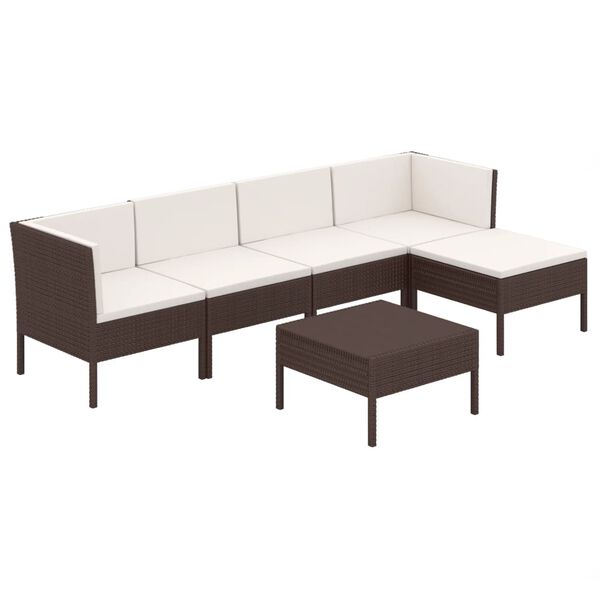 vidaXL Set Divani da Giardino 6 pz con Cuscini in Polyrattan Marrone