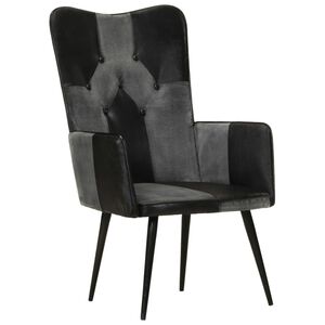 vidaXL Poltrona Wingback Nera e Grigia in Vera Pelle