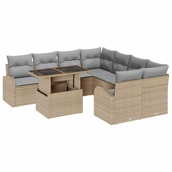 vidaXL Set Divano da Giardino 9 pcs Beige Rattan in Polipropilene