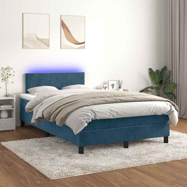 vidaXL Letto a Molle con Materasso e LED Blu Scuro 120x200cm