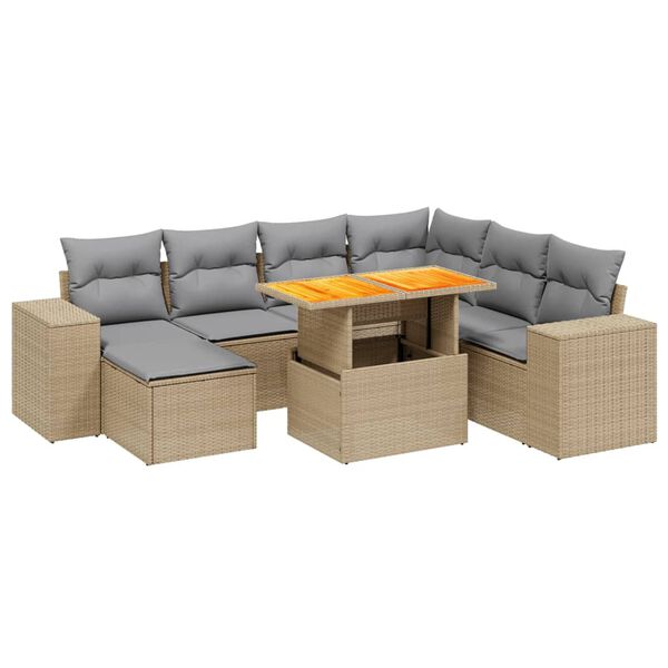 vidaXL Set Divano da Giardino 8 pz con Cuscini Beige in Polyrattan