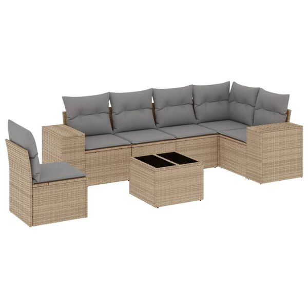 vidaXL Set Divani da Giardino 7 pz con Cuscini Beige in Polyrattan