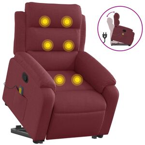 vidaXL Poltrona Alzapersona Massaggio Reclinabile Rosso Vino Tessuto