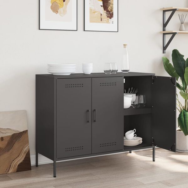 vidaXL Credenza Nera 100,5x39x79 cm in Acciaio