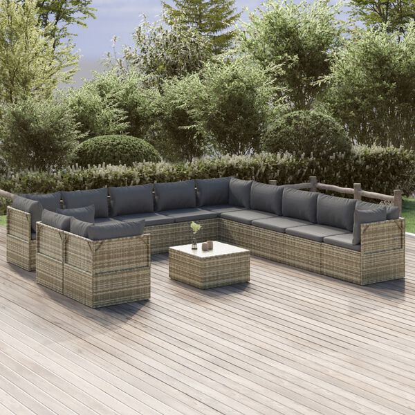 vidaXL Set Divani da Giardino 12 pz con Cuscini in Polyrattan Grigio