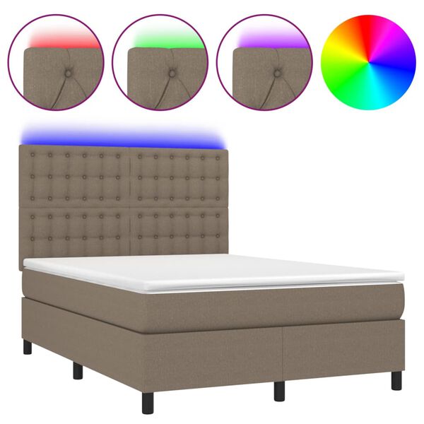 vidaXL Letto a Molle con Materasso e LED Tortora 140x190 cm in Tessuto