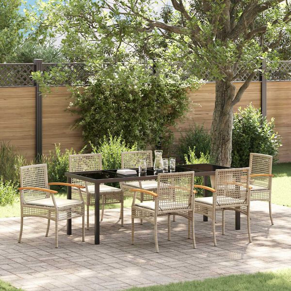 vidaXL Set da Pranzo per Giardino 7 pcs Beige polyrattan