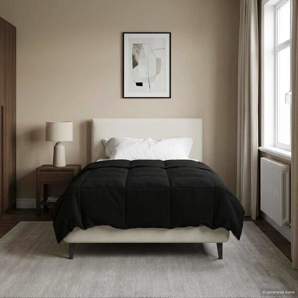 vidaXL Piumone Completo Annuale Nero 140 x 200 cm Microfibra