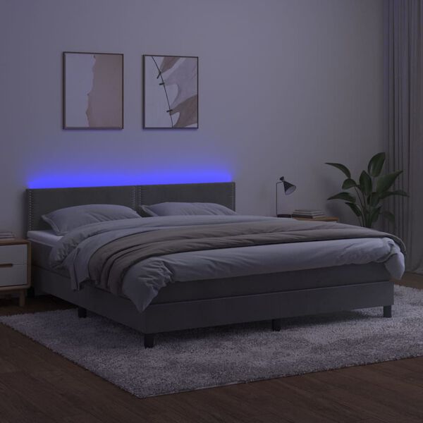 vidaXL Letto a Molle con Materasso e LED Grigio Chiaro 160x200 cm Velluto