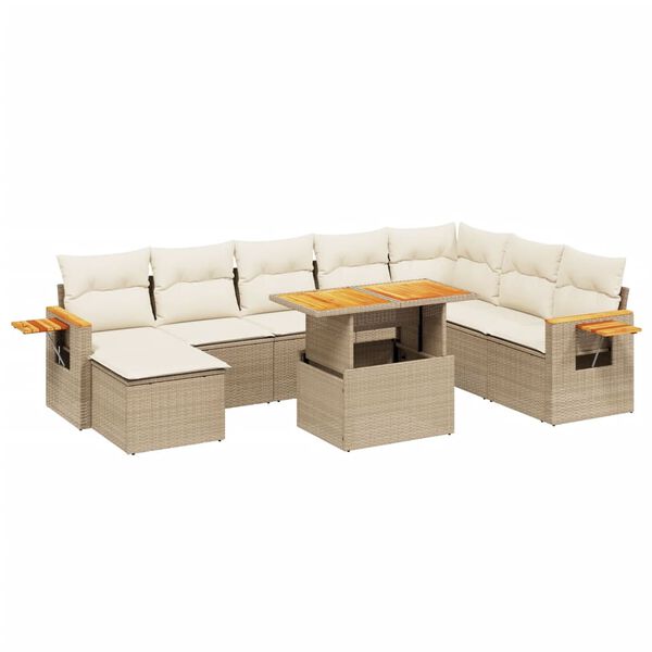 vidaXL Set Divano da Giardino 9 pz con Cuscini Beige in Polyrattan