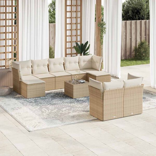 vidaXL Set Divano da Giardino 10 pz con Cuscini Beige in Polyrattan