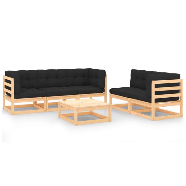 vidaXL Set Divani Giardino 6 pz con Cuscini in Legno Massello di Pino