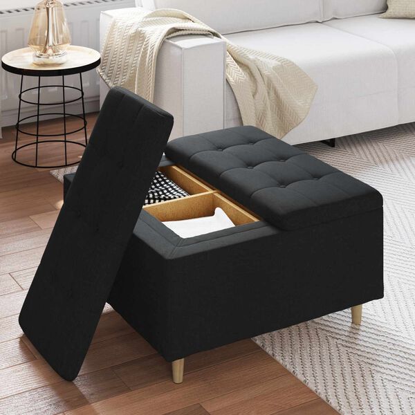 vidaXL Pouf contenitore con cuscino Nero 80 x 80 x 45 cm Tessuto