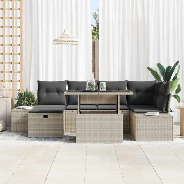 vidaXL Set Divano da Giardino 7 pcs Grigio chiaro polyrattan