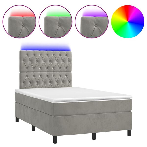 vidaXL Letto a Molle Materasso e LED Grigio Chiaro 120x200 cm Velluto
