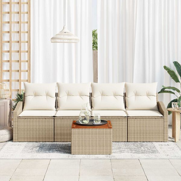 vidaXL Set Divano da Giardino con cuscino 5 pcs Beige polyrattan