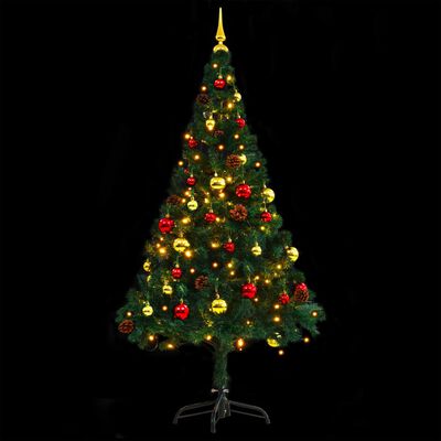 vidaXL Albero di Natale Artificiale con Palline e LED Verde 150 cm