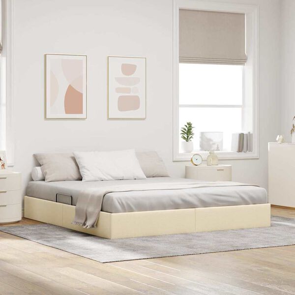 vidaXL Letto con Contenitore con testiera Crema 180 x 200 cm Tessuto
