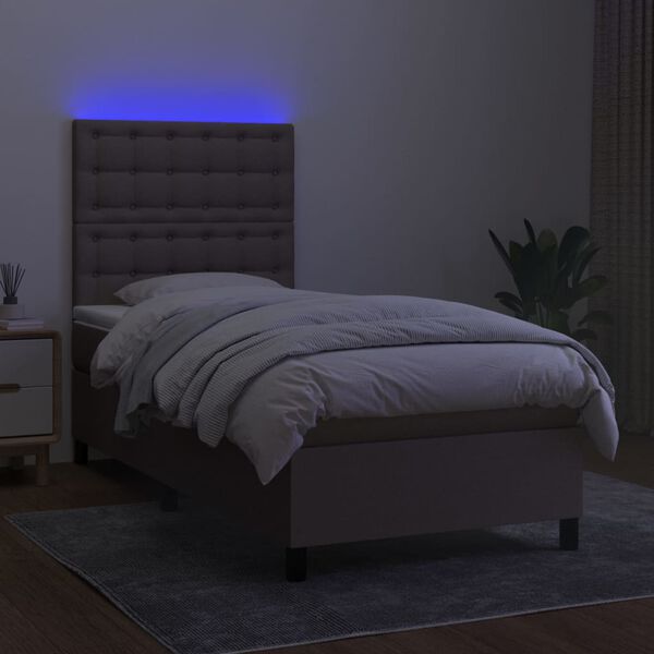 vidaXL Letto a Molle con Materasso e LED Tortora 90x190 cm in Tessuto